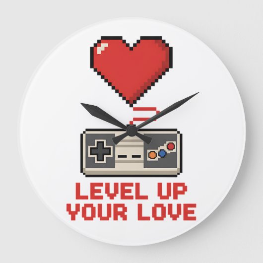 Level Up Your Love, Retro Pixel Gaming Design Grote Klok (Voorkant)