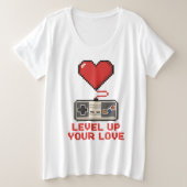 Level Up Your Love, Retro Pixel Gaming Design Grote Maat T-shirt (Design voorkant)