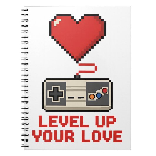 Level Up Your Love, Retro Pixel Gaming Design Notitieboek (Voorkant)