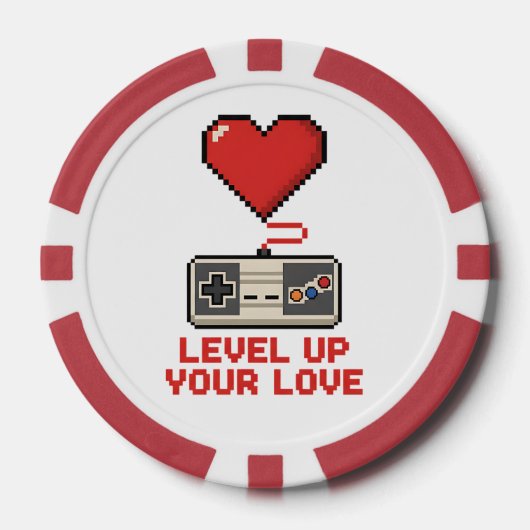 Level Up Your Love, Retro Pixel Gaming Design Poker Chips (Voorkant)
