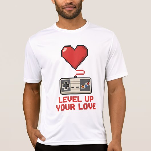 Level Up Your Love, Retro Pixel Gaming Design T-shirt (Voorkant)
