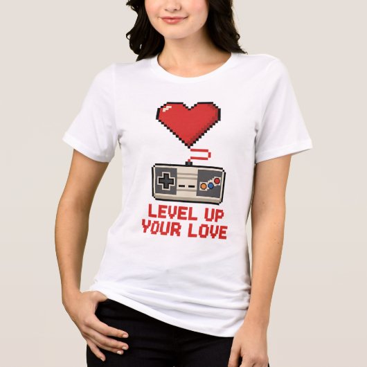 Level Up Your Love, Retro Pixel Gaming Design Tri-Blend Shirt (Voorkant)