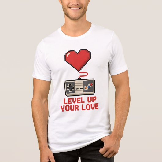 Level Up Your Love, Retro Pixel Gaming Design Tri-Blend Shirt (Voorkant)