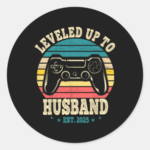 Leveled up to Husband EST 2025 Nieuw getrouwd Bach Ronde Sticker