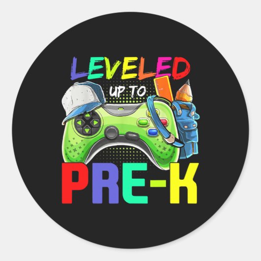Leveled Up To PreK Gamer Back To School First Day Ronde Sticker (Voorkant)
