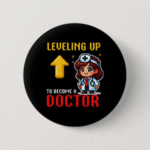 Leveling Up Dokter Ck Naar School Grappige Gamer M Ronde Button 5,7 Cm