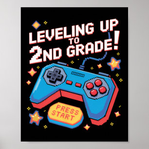 Leveling Up Naar 2e Klas Gamer 8 Bit Gepixelde Pix Poster