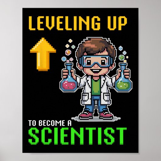 Leveling Up Scientist Ck To School Funny Gamer Boy Poster (Voorkant)