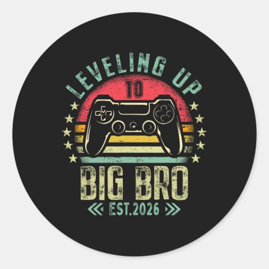 Leveling Up To Big Brother 2026 Funny New Gamer Bo Ronde Sticker (Voorkant)