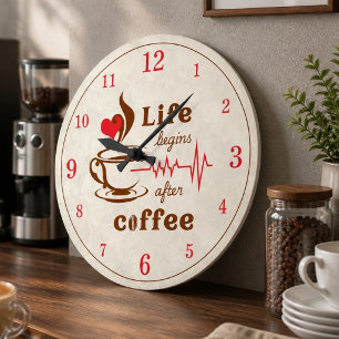 Leven Begint Na Koffie Acryl Wandklok Grote Klok