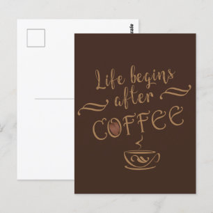 Leven begint na koffie grappige drinker cafeïne briefkaart