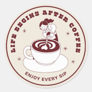 Leven Begint Na Koffie Retro Badge Sticker