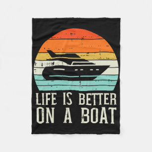 Leven Beter Op Boot Zonsondergang Retro Jacht Kapi Fleece Deken