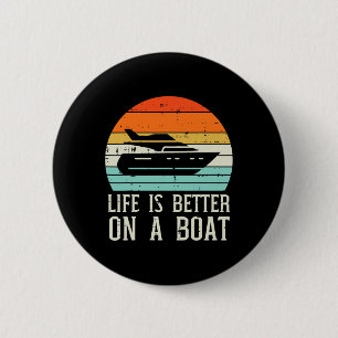 Leven Beter Op Boot Zonsondergang Retro Jacht Kapi Ronde Button 5,7 Cm