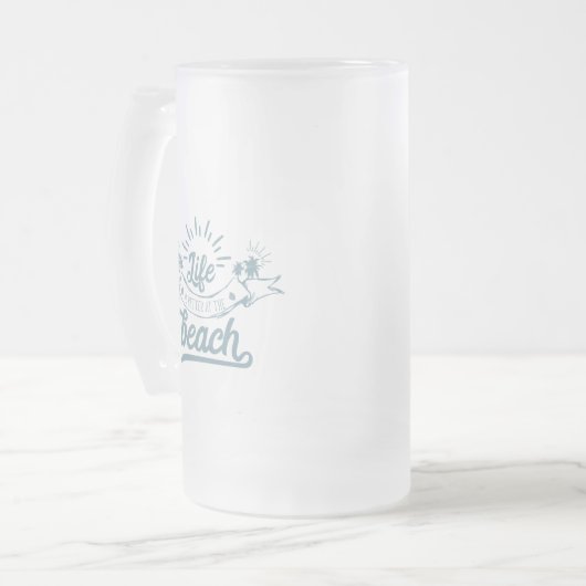 Leven beter op strand matglas bierpul (Voorkant links)