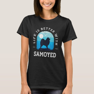 Leven Beter Samojeed Vintage Blauwe Hond Moeder Va T-shirt