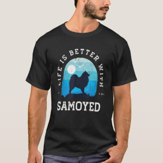 Leven Beter Samojeed Vintage Blauwe Hond Moeder Va T-shirt