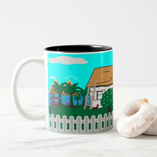 Leven bij het strand tweekleurige koffiemok (Met donut)