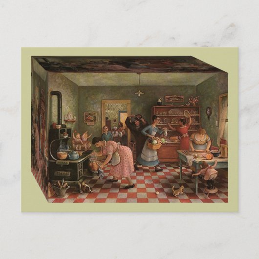 "LEVEN BINNEN DE DOOS" Briefkaart  keuken (Voorkant)