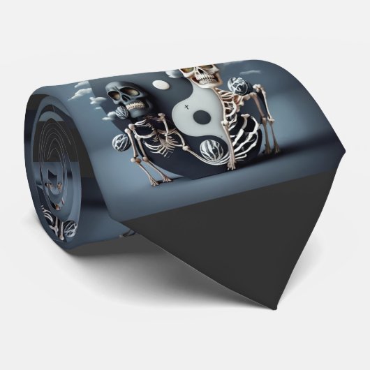 Leven en Dood, Halloween YinYang Skelet Stropdas (Opgerold)