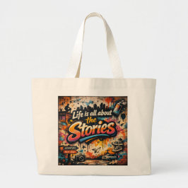 "Leven gaat over de verhalen" Grote Tote Bag