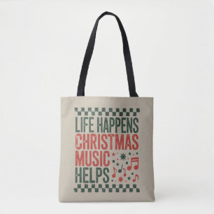 Leven Gebeurt Kerst Muziek Helpt Grappig Retro Draagtas