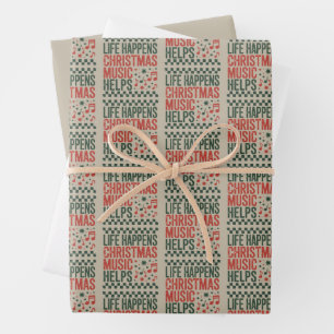 Leven Gebeurt Kerstmuziek Helpt Grappig Retro Inpakpapier Vel