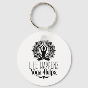 Leven Gebeurt Yoga Helpt Schattige Motivatie Yoga Sleutelhanger