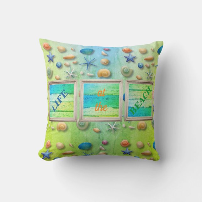 Leven in het strand Zee Sand Seashells Rustisch Li Buitenkussen (Voorkant)
