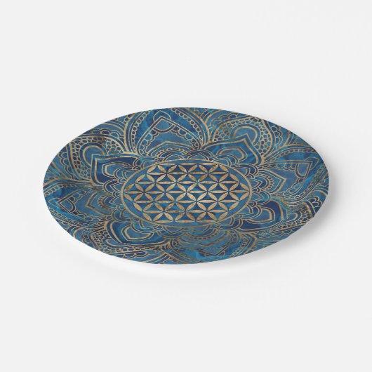 Leven in Lotus - Blauwe marmer en goud Papieren Bordje (Gekanteld)