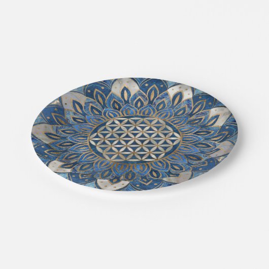 Leven in Lotus - Blauwe marmer en Parelplein Papieren Bordje (Gekanteld)