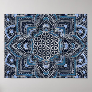 Leven in Lotus - Blue Crystal en Silver Poster