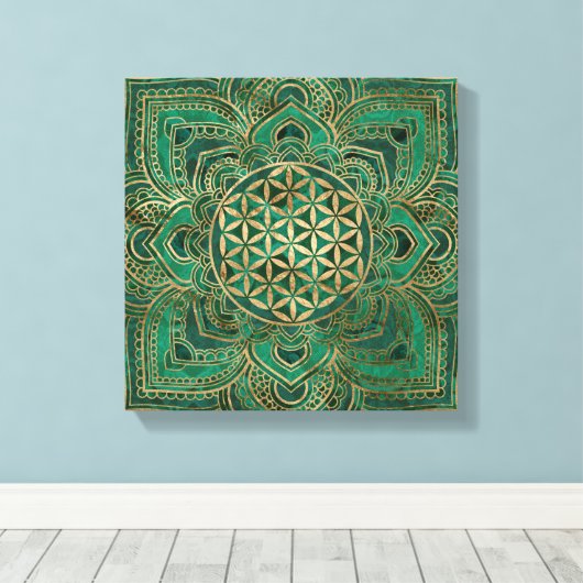 Leven in Lotus - Malachite en goud Canvas Afdruk (Insitu (Houten vloer))