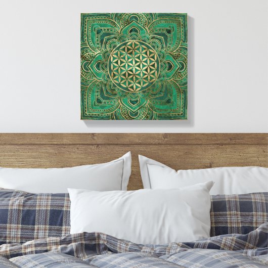 Leven in Lotus - Malachite en goud Canvas Afdruk (Insitu (Slaapkamer))