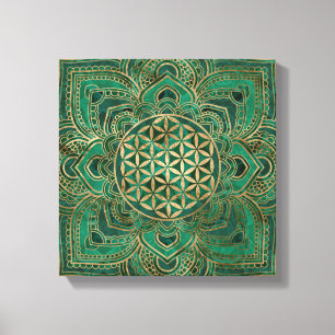Leven in Lotus - Malachite en goud Canvas Afdruk