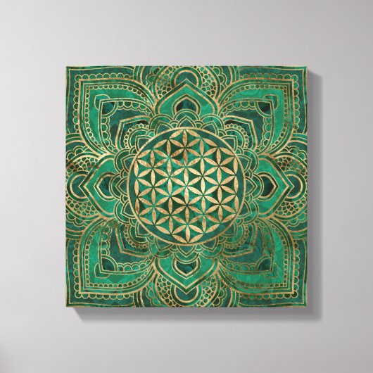Leven in Lotus - Malachite en goud Canvas Afdruk (Voorkant)