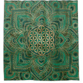 Leven in Lotus - Malachite en goud Douchegordijn (Voorkant)
