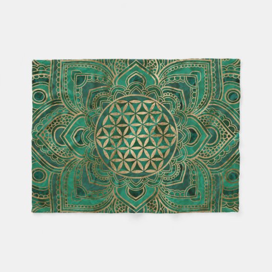 Leven in Lotus - Malachite en goud Fleece Deken (Voorkant (Horizontaal))