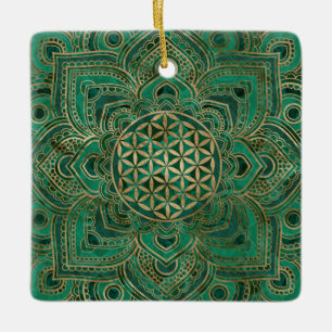 Leven in Lotus - Malachite en goud Keramisch Ornament
