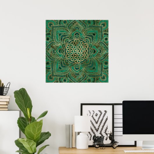 Leven in Lotus - Malachite en goud Poster (Thuiskantoor)