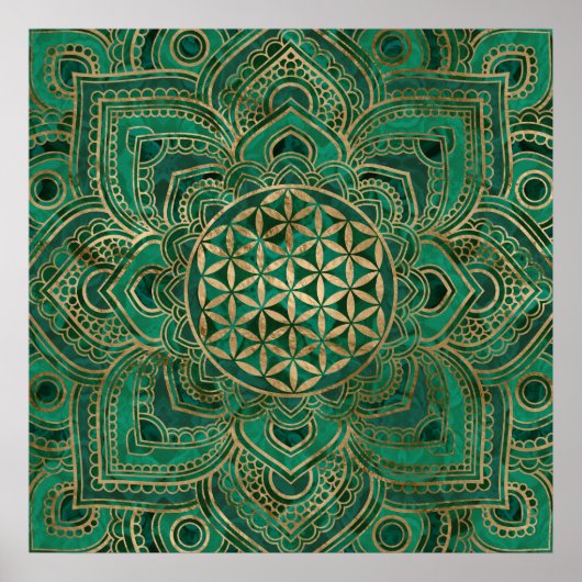 Leven in Lotus - Malachite en goud Poster (Voorkant)