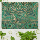 Leven in Lotus - Malachite en goud Theedoek (Gevouwen)