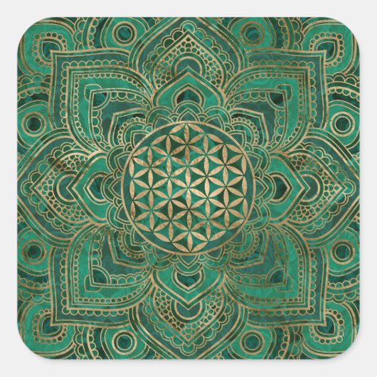 Leven in Lotus - Malachite en goud Vierkante Sticker (Voorkant)