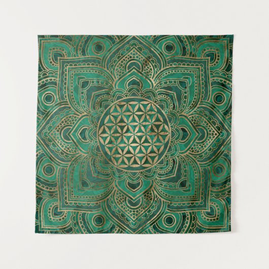 Leven in Lotus - Malachite en goud Wandkleed (Voorkant (horizontaal))