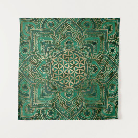 Leven in Lotus - Malachite en goud Wandkleed (Voorkant)