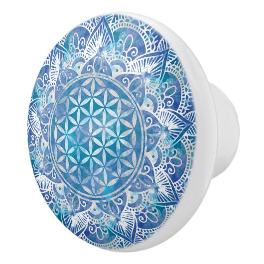 Leven in Lotus - Waterverf blauw Keramische Knop (Rechts)