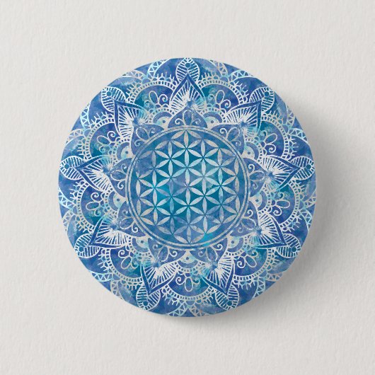 Leven in Lotus - Waterverf blauw Ronde Button 5,7 Cm (Voorkant)