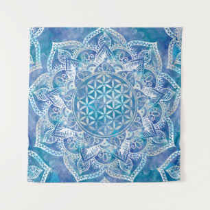 Leven in Lotus - Waterverf blauw Wandkleed