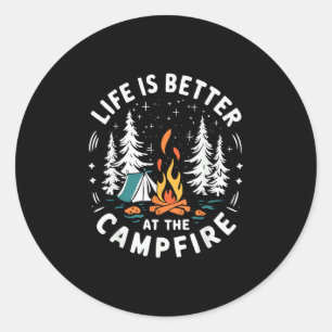 Leven is beter bij het kampvuur Grappig kamperen Ronde Sticker