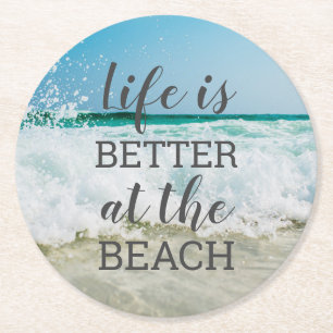 Leven Is Beter Bij Het Strand Foto Typografie Ronde Kartonnen Onderzetter